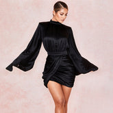 Lantern Sleeve Curve Mini Dress - NOIRPYJAMA